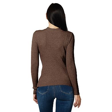 Lightweight Ribbed Mock Turtleneck for Women - Slim Fit