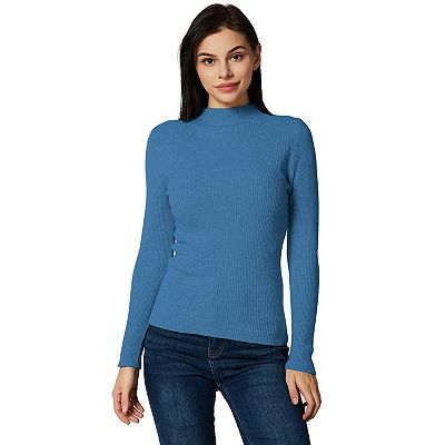 Lightweight Ribbed Mock Turtleneck for Women Slim Fit