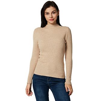 Women's Cozy Soft with Stretch Ribbed Mock Turtleneck Top - Slim Fit Sweater Top