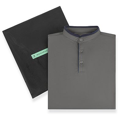 Men's Short Sleeve Henley Polo Shirt with Contrast-Trim