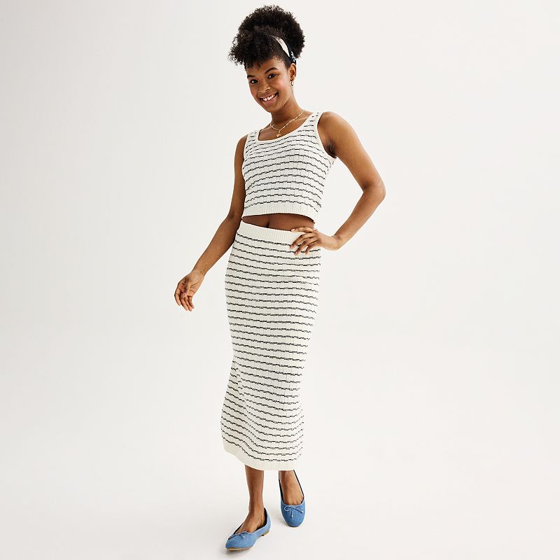 Juniors' Freshman Striped Knit Tank Top & Maxi Side Slit Tube