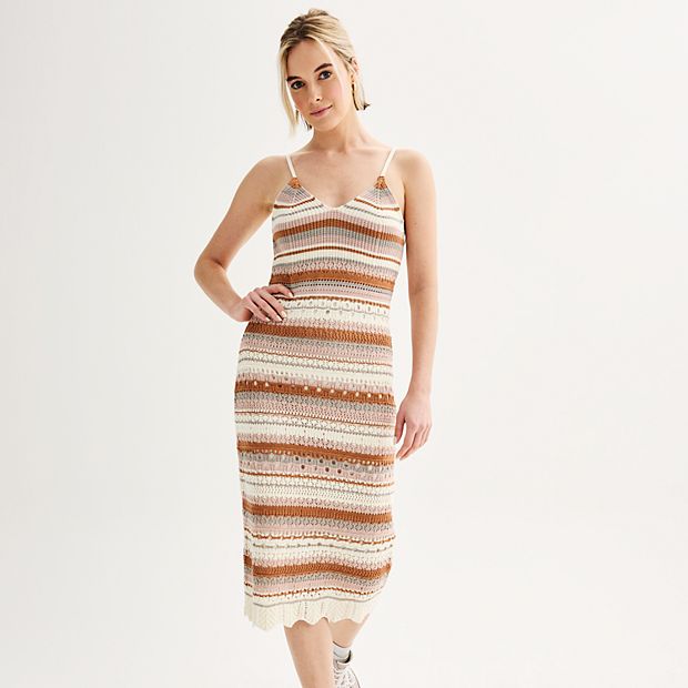 Juniors' Freshman Ombre Striped Crochet Sleeveless V-Neck Dress