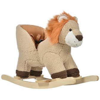Qaba Baby Rocking Horse Lion With Sound, Plush Stuffed Rocking Animals - Brown