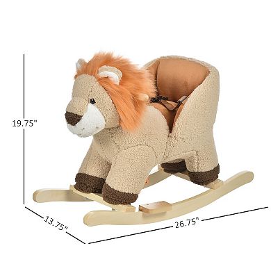 Qaba Baby Rocking Horse Lion With Sound, Plush Stuffed Rocking Animals - Brown
