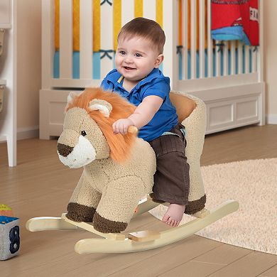 Qaba Baby Rocking Horse Lion With Sound, Plush Stuffed Rocking Animals - Brown