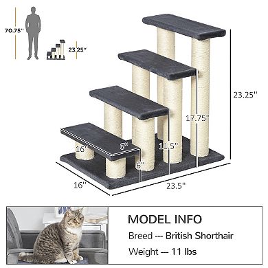 4 Steps Cute Cat Tree For Indoor Cats Dogs For Climbing, Playing, Gray