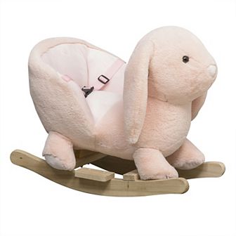 Qaba Rabbit Wooden Rocking Horse With Simulated Sound, Wooden Base, Seat Belt