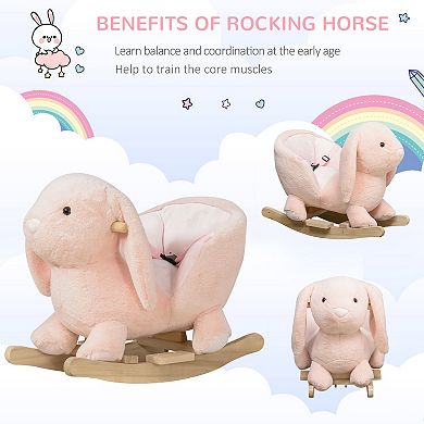 Qaba Baby Rocking Horse, Plush Animal Rocker w/ Realistic Sound, Pedals