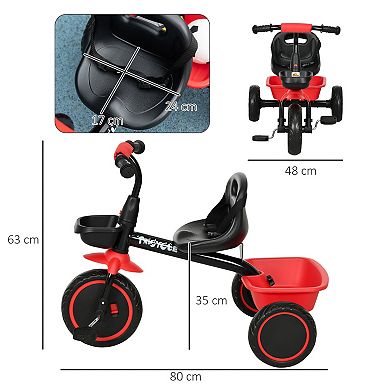 Qaba Tricycle For Kids Age 2-5, Toddler Bike With Adjustable Seat, Red