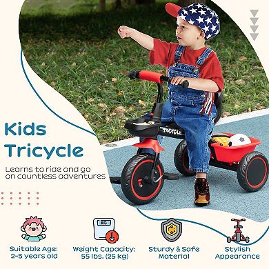 Qaba Tricycle For Kids Age 2-5, Toddler Bike With Adjustable Seat, Red