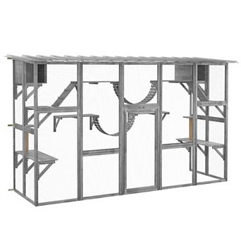 PawHut Catio Playground Outdoor Cat Enclosure Wooden w/ Roof