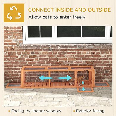 Pawhut Wooden Catio W/ Weather Protection Roof, Multiple Platforms, Door