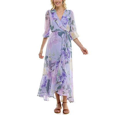 Women s Bleecker 126 Ruffle Front Faux Wrap Maxi Dress
