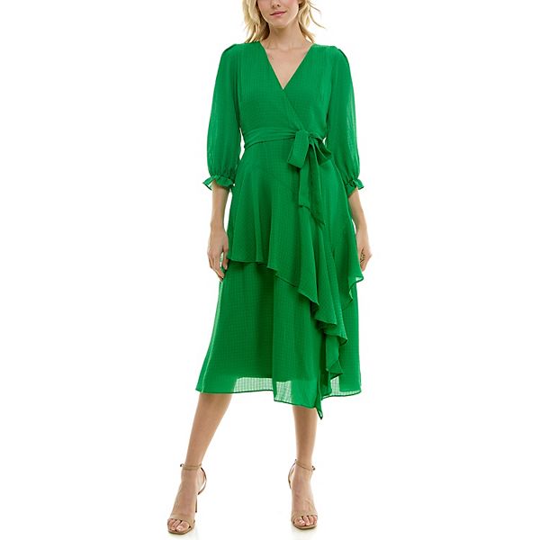 Women's Bleecker 126 Faux Wrap Cascade Ruffle Midi Dress