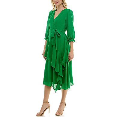 Women's Bleecker 126 Faux Wrap Cascade Ruffle Midi Dress