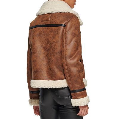 Levi's brown leather jacket womens clearance