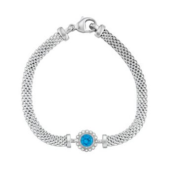 Sterling Silver Mesh Cubic Zirconia Halo Bracelet