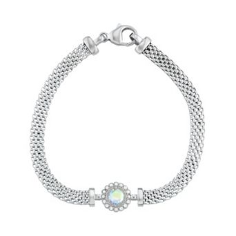 Sterling Silver Mesh Cubic Zirconia Halo Bracelet