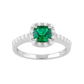 Classic Treasures Sterling Silver Lab-Created Green Spinel & Cubic Zirconia Halo Ring