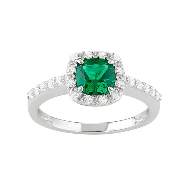 Sterling Silver Created Green Spinel And CZ Halo Ring Sterling Silver Created Green Spinel And CZ Halo Ring