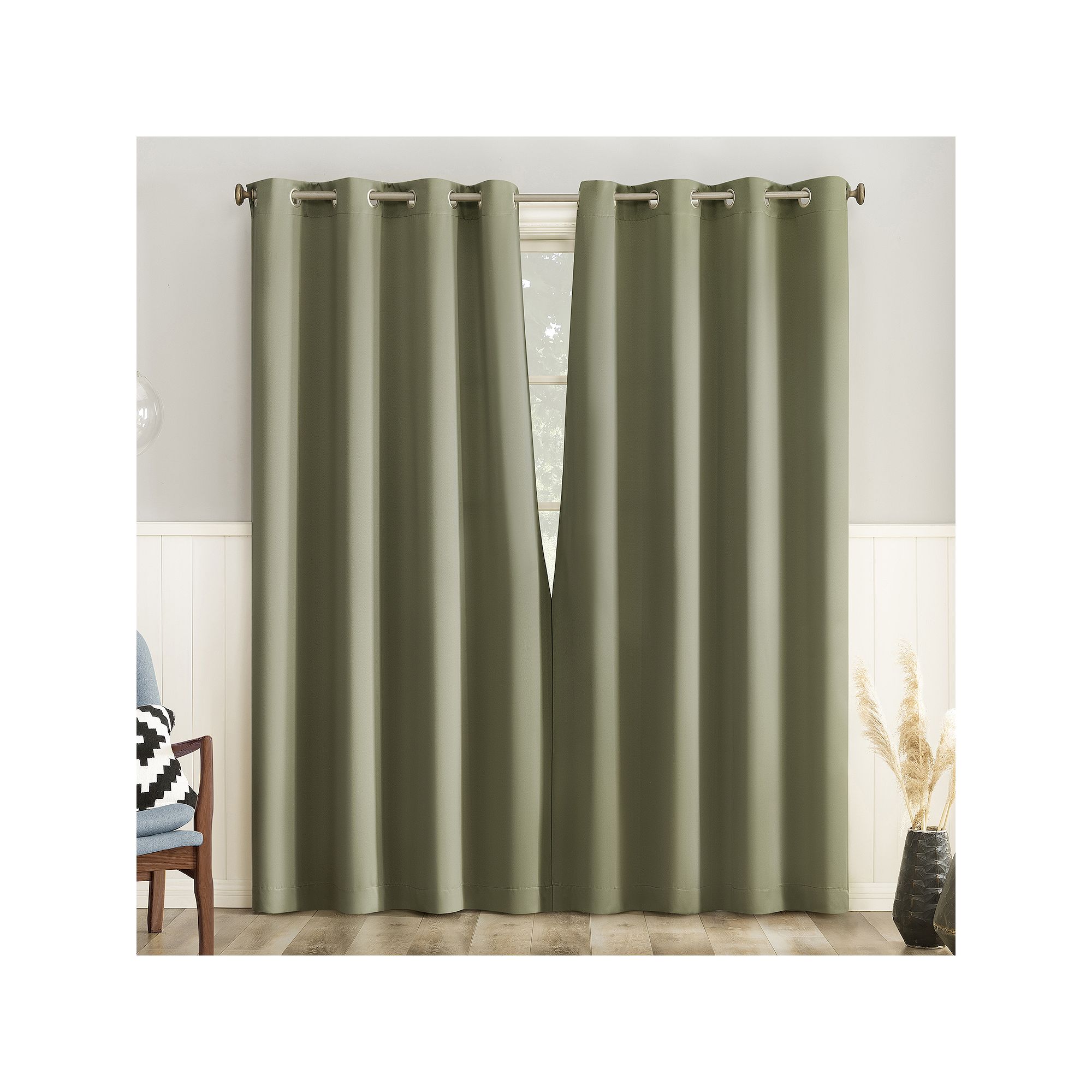 No. 918 Brandon Magnetic Closure Grommet Room Darkening 2 Curtain Panels, S