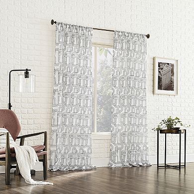 No. 918 Kaz Embroidered Retro Curves Sheer Rod Pocket 1 Window Curtain Panel