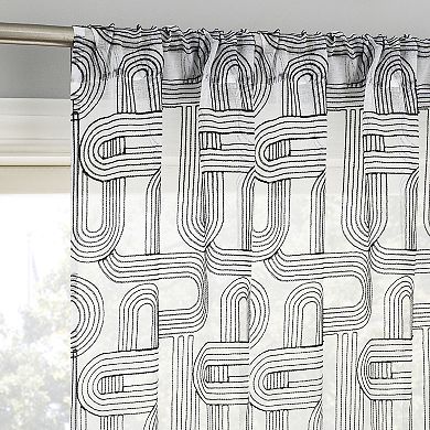No. 918 Kaz Embroidered Retro Curves Sheer Rod Pocket 1 Window Curtain Panel