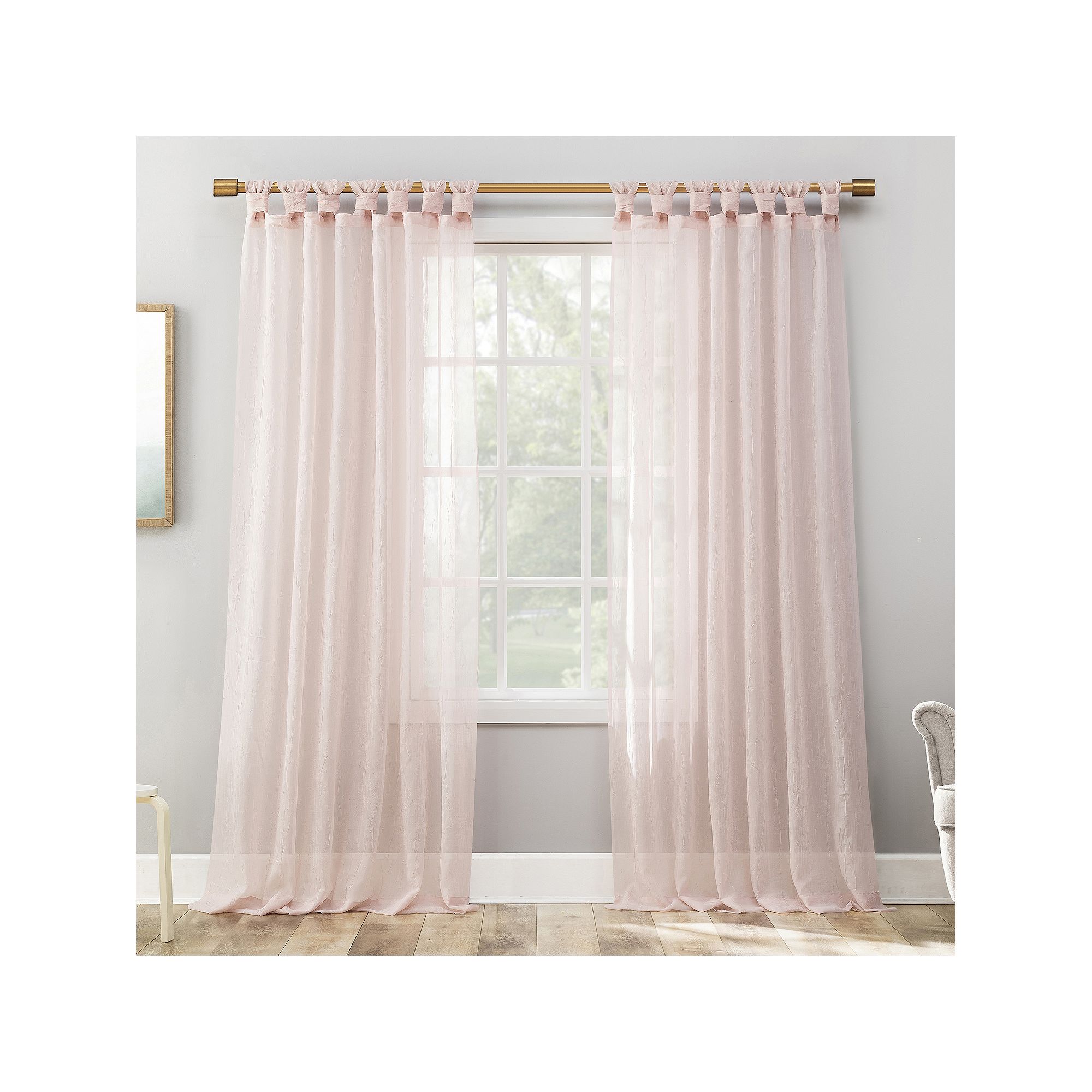 No. 918 Krista Holiday Twist Tab Sheer 1 Window Curtain Panel, Blush Pink