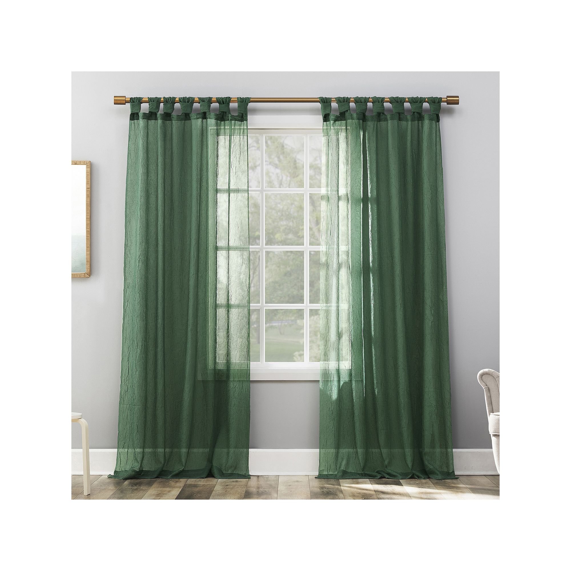 No. 918 Krista Holiday Twist Tab Sheer 1 Window Curtain Panel, Green