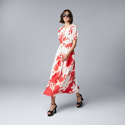 Petite Simply Vera Vera Wang Shirred Flowy Puff Sleeve Maxi Dress