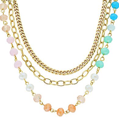 PANNEE BY PANACEA Gold Tone Multi-Color Crystal & Chain Layered Necklace