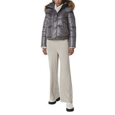 Andrew Marc Women's Faux Leather Insulated Full Zip Puffer Vest