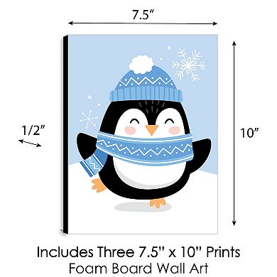 Big Dot of Happiness Winter Penguins Holiday Wall Art & Christmas Home Decor 7.5" x 10" 3 Ct