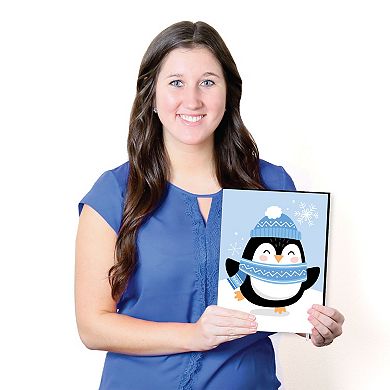 Big Dot of Happiness Winter Penguins Holiday Wall Art & Christmas Home Decor 7.5" x 10" 3 Ct
