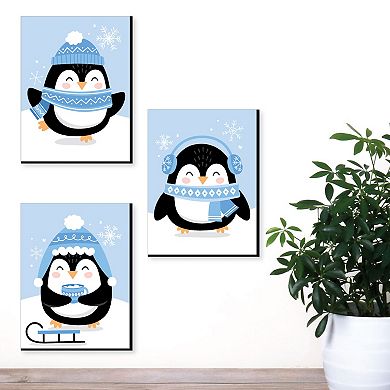Big Dot of Happiness Winter Penguins Holiday Wall Art & Christmas Home Decor 7.5" x 10" 3 Ct
