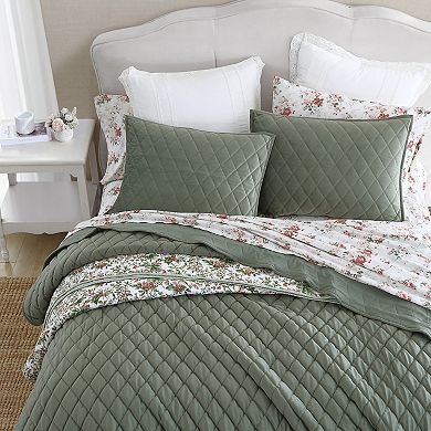 Laura Ashley Solid Diamond Stitch Quilt Set with Shams