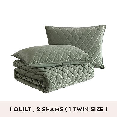 Laura Ashley Solid Diamond Stitch Quilt Set with Shams