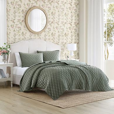 Laura Ashley Solid Diamond Stitch Quilt Set with Shams