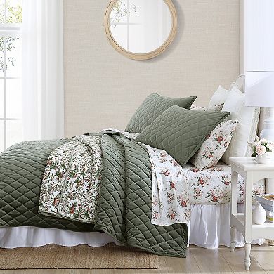 Laura Ashley Solid Diamond Stitch Quilt Set with Shams