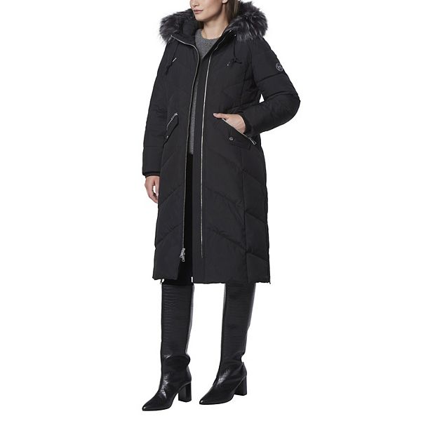 Women's Andrew Marc Marc New York Chevron Quilted Hooded Long Coat