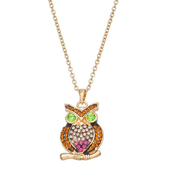 Annabelle Jones Gold Tone Crystal Gazing Owl Pendant Necklace