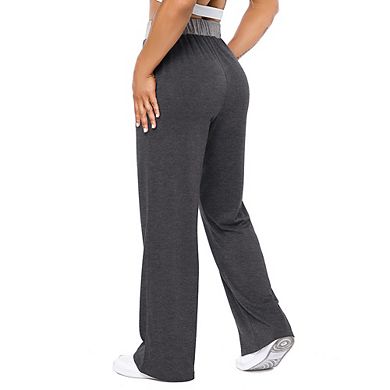 Womens Wide Leg Pants Drawstring Workout Sweat Pants High Waist Pajama Legging With Pockets