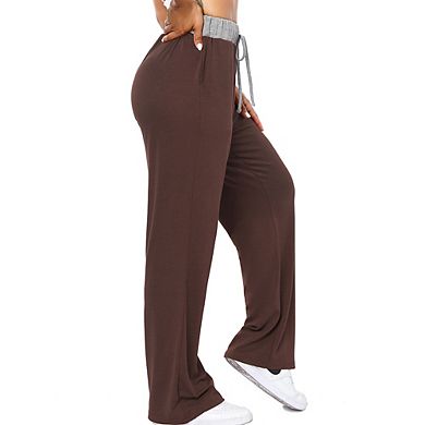 Womens Wide Leg Pants Drawstring Workout Sweat Pants High Waist Pajama Legging With Pockets