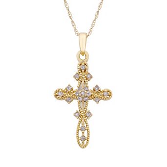 Classic Treasures 10k Gold 1/10 Carat T.W. Diamond Cross Pendant Necklace