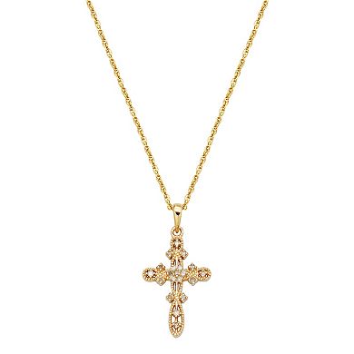 Classic Treasures 10k Gold 1/10 Carat T.W. Diamond Cross Pendant Necklace