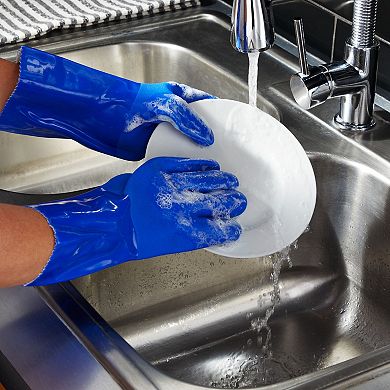 2 Pairs Rubber Household Cleaning Gloves for Kitchen Dishwashing, Cotton Lined