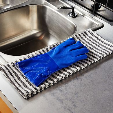 2 Pairs Rubber Household Cleaning Gloves for Kitchen Dishwashing, Cotton Lined