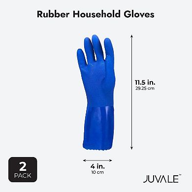 2 Pairs Rubber Household Cleaning Gloves for Kitchen Dishwashing, Cotton Lined