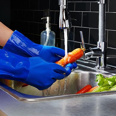 2 Pairs Rubber Household Cleaning Gloves for Kitchen Dishwashing, Cotton Lined