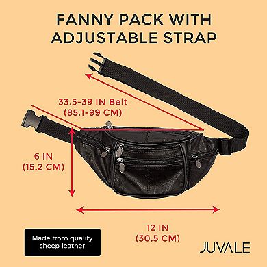 Juvale Fanny Pack with Adjustable Strap for Plus Size (Black, Sheep Leather)